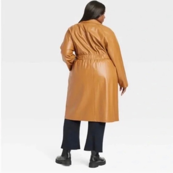 NWOT Ava & Viv plus size faux leather belted trench coat. Caramel size 4X - Picture 2 of 8